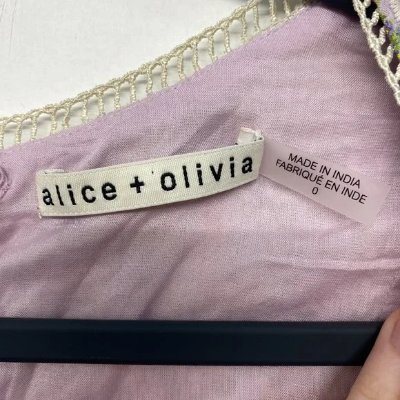 Alice + Olivia Tonie Tiered Floral Mini Dress Purple Women's 0 Eyelet Lace - Picture 10 of 13